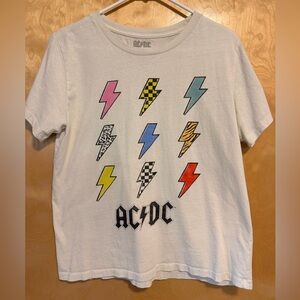 AC/DC Tee oversized Fits women’s Small with Multicolor Lightning Bolts
